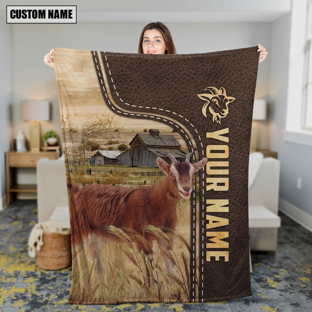 Personalized Name Goat Leather Pattern Blanket, Farm Blanket, Farm Animal Blanket