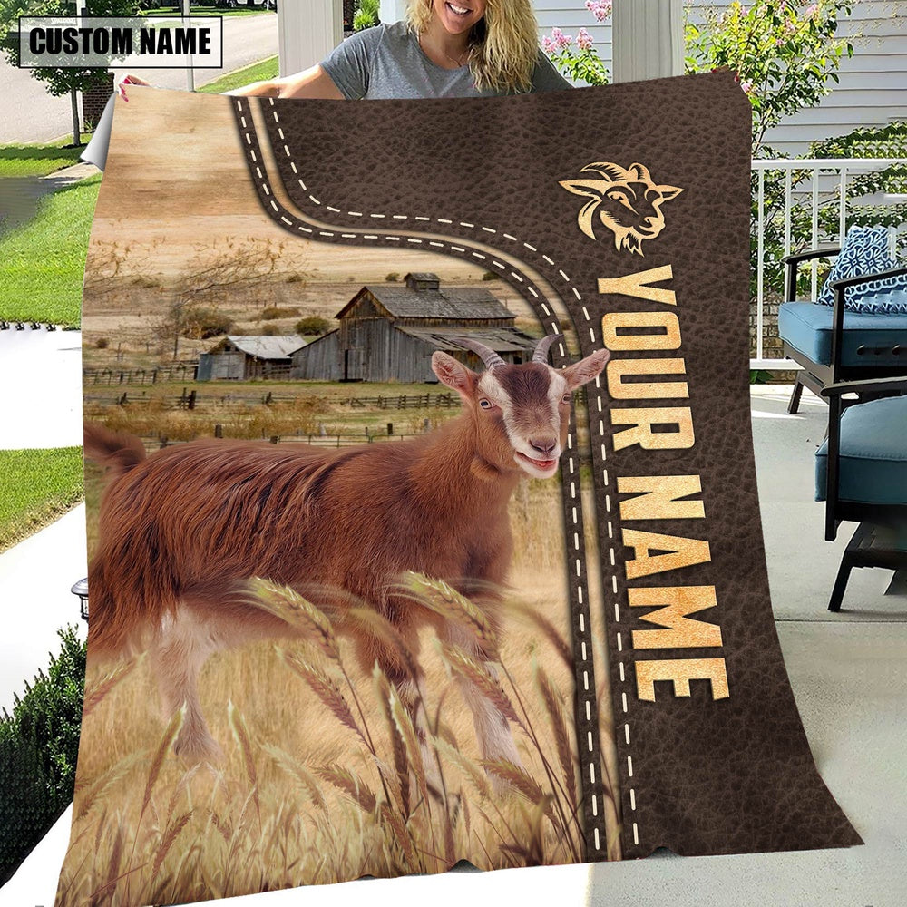 Personalized Name Goat Leather Pattern Blanket, Farm Blanket, Farm Animal Blanket