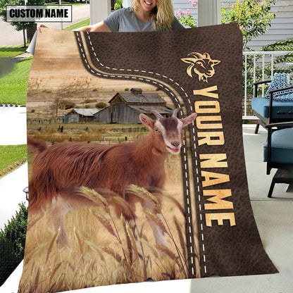 Personalized Name Goat Leather Pattern Blanket, Farm Blanket, Farm Animal Blanket