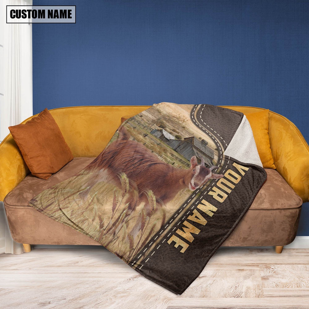 Personalized Name Goat Leather Pattern Blanket, Farm Blanket, Farm Animal Blanket