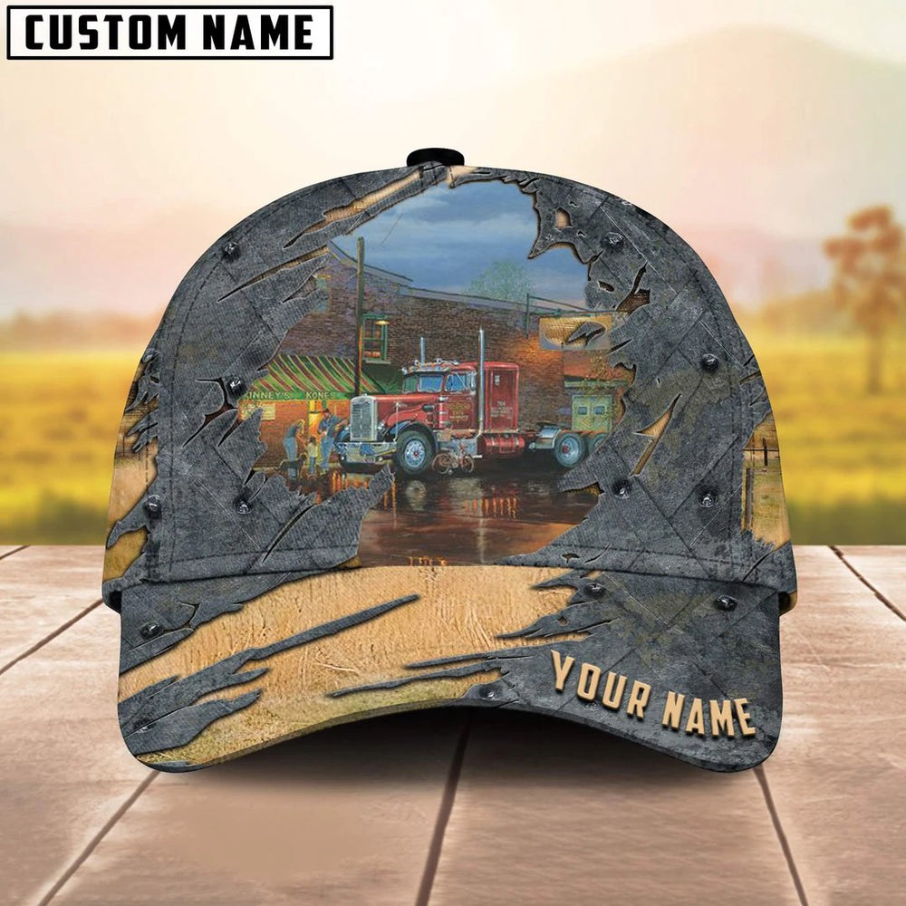 Personalized Name Happy Family With Red Truck Trucker Classic Cap 2024, Farmer Cap, Cap For Farmers, Best Farm Hat, Farm Use Hat