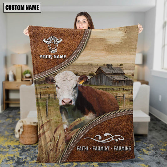 Personalized Name Hereford. Faith Family Farming Blanket, Farm Blanket, Farm Animal Blanket
