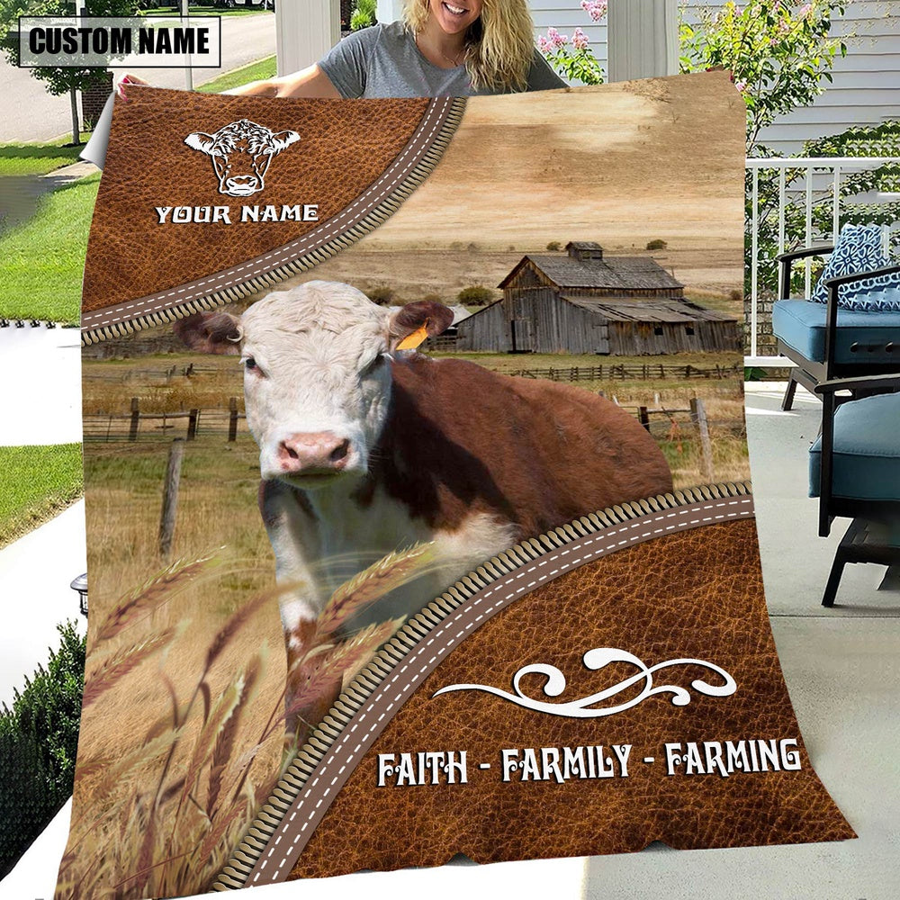 Personalized Name Hereford. Faith Family Farming Blanket, Farm Blanket, Farm Animal Blanket