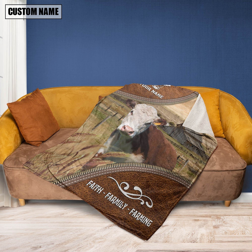 Personalized Name Hereford. Faith Family Farming Blanket, Farm Blanket, Farm Animal Blanket
