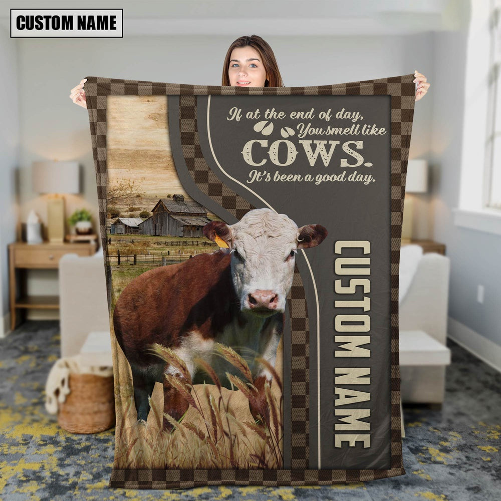Personalized Name Hereford A Good Day Blanket, Farm Blanket, Farm Animal Blanket