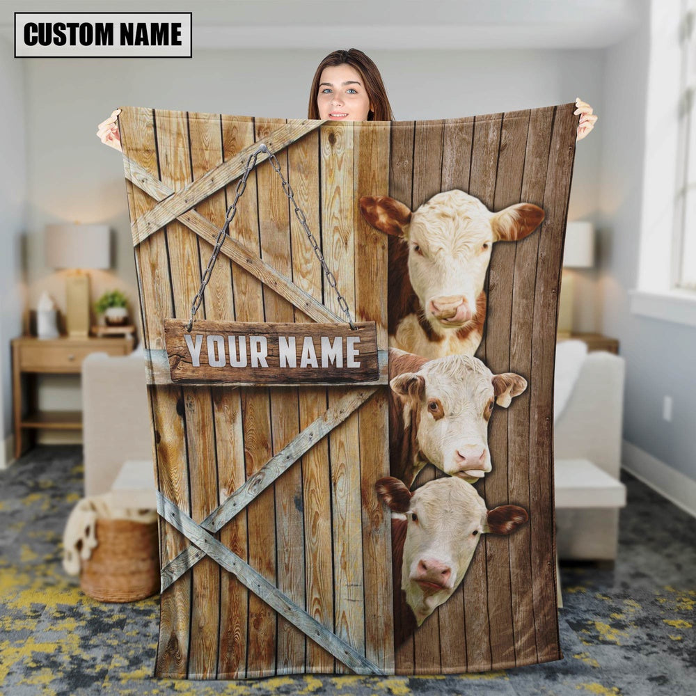Personalized Name Hereford Barn Blanket, Farm Blanket, Farm Animal Blanket
