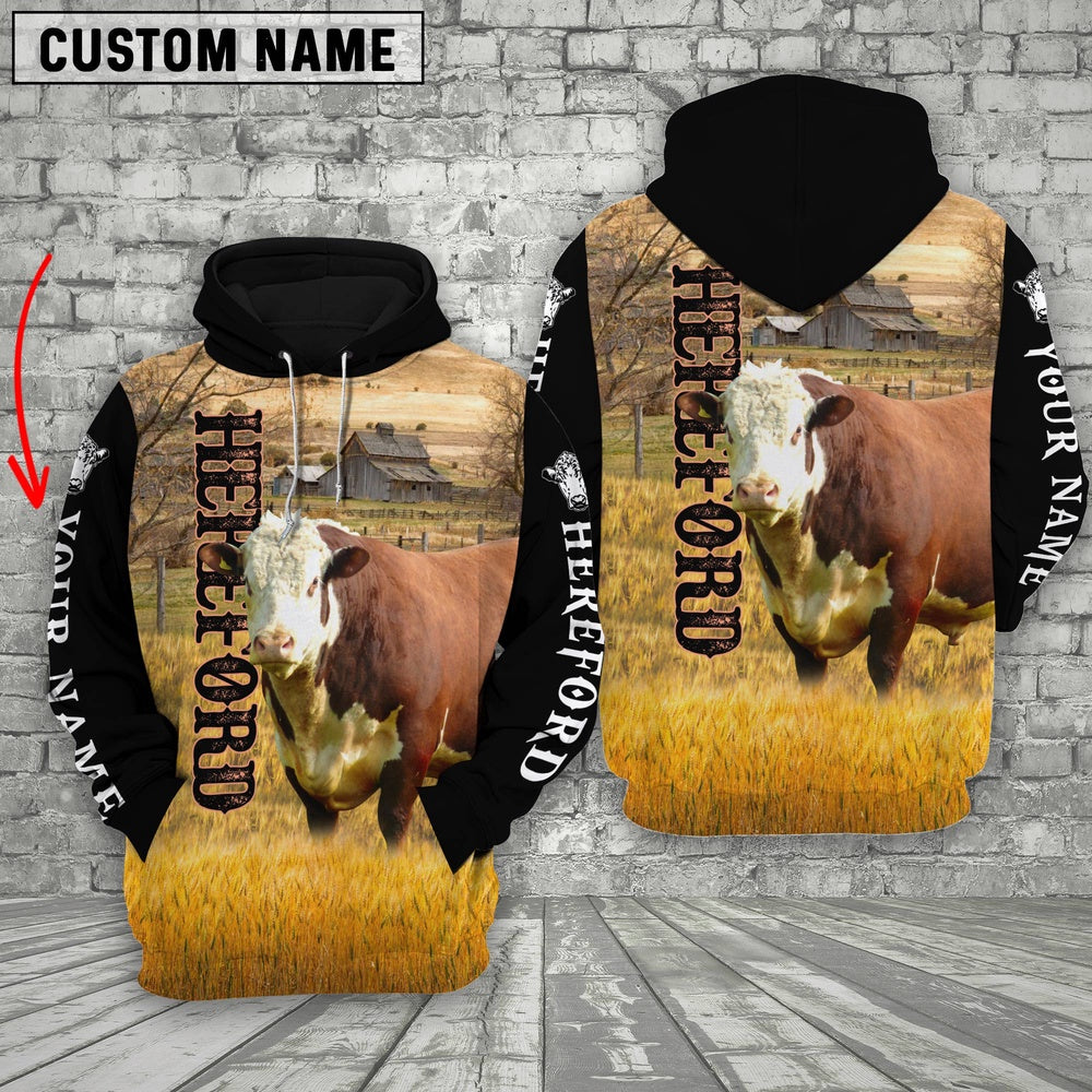 Personalized Name Hereford Cattle On The Farm All Over Printed 3D Hoodie, Farmer Hoodie, Custom Farm Shirts, Farmer T Shirt