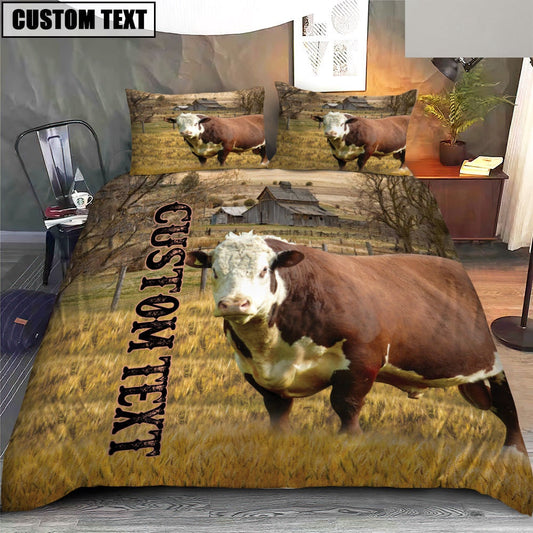Personalized Name Hereford Cattle On The Farm Bedding Set, Farm Bedding Set, Farmhouse Bedding Set