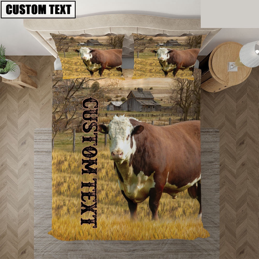 Personalized Name Hereford Cattle On The Farm Bedding Set, Farm Bedding Set, Farmhouse Bedding Set