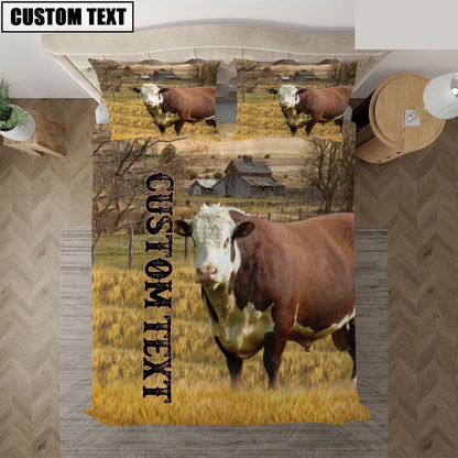 Personalized Name Hereford Cattle On The Farm Bedding Set, Farm Bedding Set, Farmhouse Bedding Set