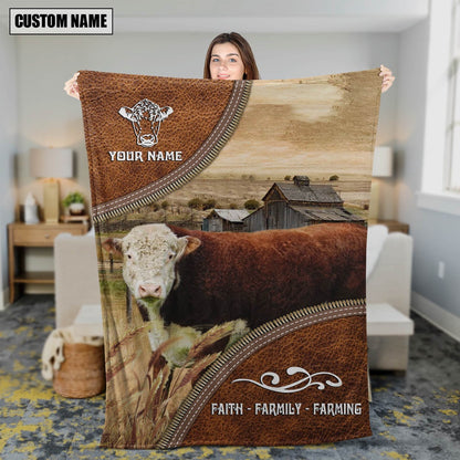 Personalized Name Hereford Faith Family Farming Blanket, Farm Blanket, Farm Animal Blanket