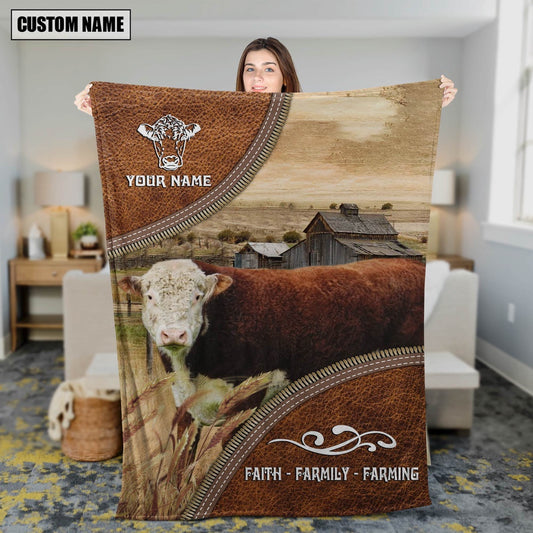 Personalized Name Hereford Faith Family Farming Blanket, Farm Blanket, Farm Animal Blanket