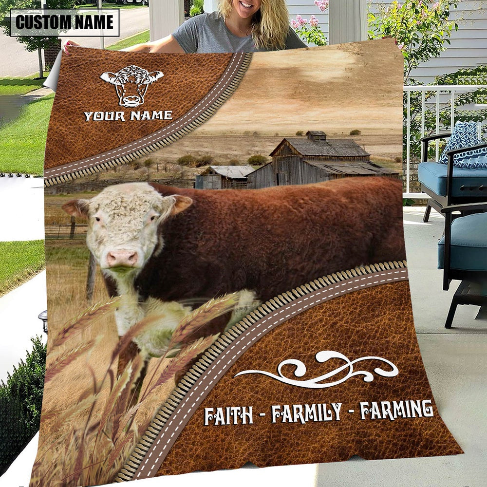 Personalized Name Hereford Faith Family Farming Blanket, Farm Blanket, Farm Animal Blanket