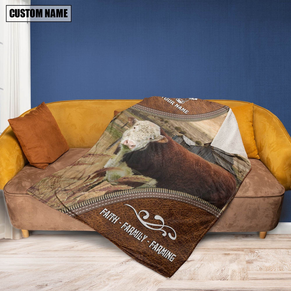 Personalized Name Hereford Faith Family Farming Blanket, Farm Blanket, Farm Animal Blanket