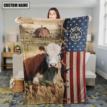 Personalized Name Hereford Flag Vintage Blanket, Farm Blanket, Farm Animal Blanket