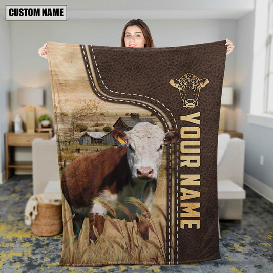 Personalized Name Hereford Leather Pattern Blanket, Farm Blanket, Farm Animal Blanket