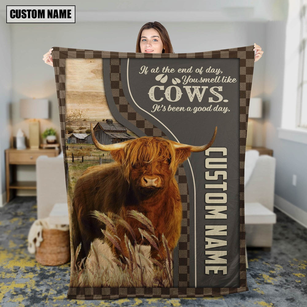 Personalized Name Highland A Good Day Blanket, Farm Blanket, Farm Animal Blanket