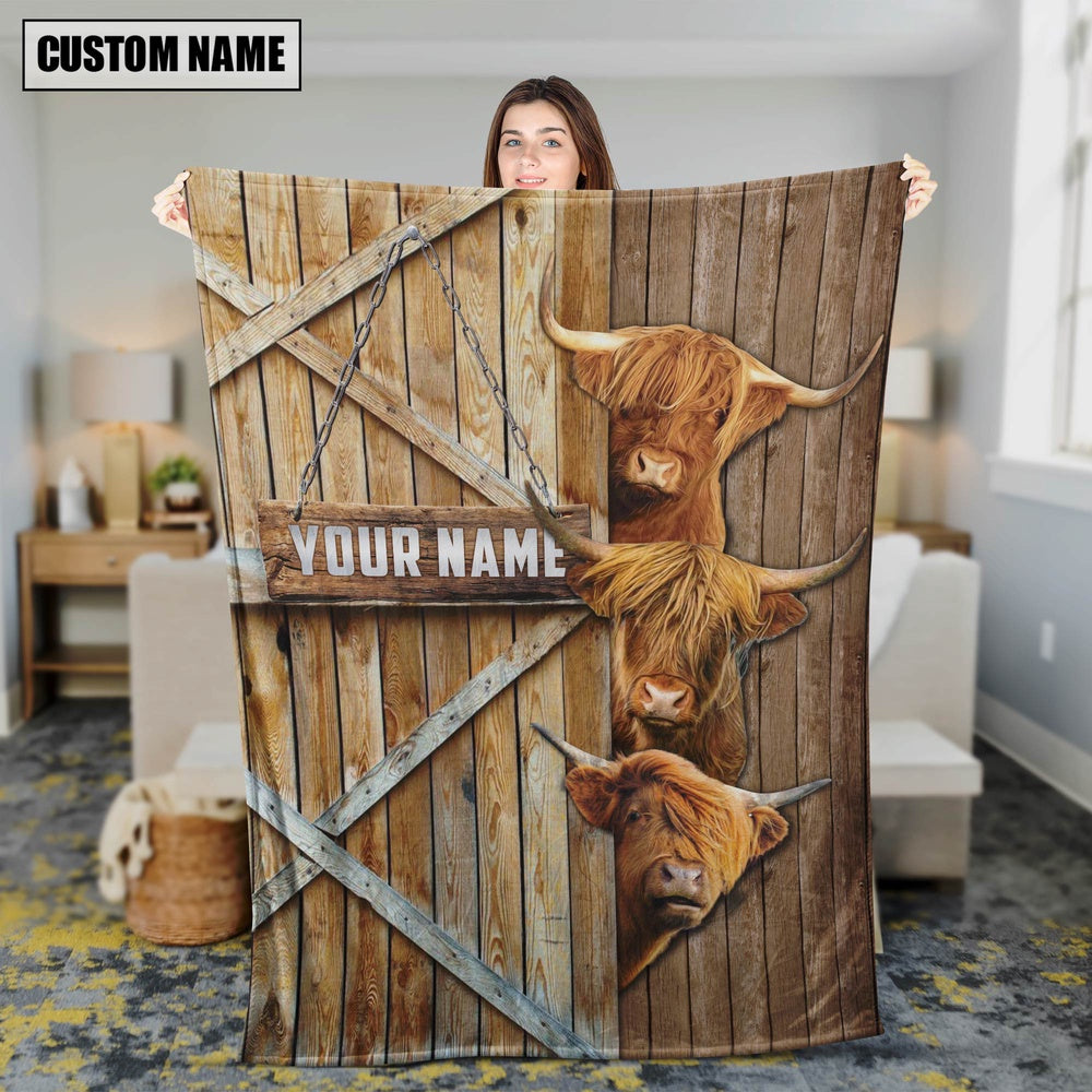 Personalized Name Highland Barn Blanket, Farm Blanket, Farm Animal Blanket