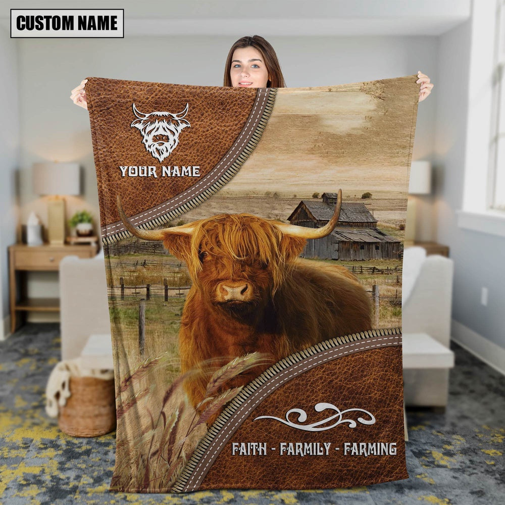 Personalized Name Highland Faith Family Farming Blanket, Farm Blanket, Farm Animal Blanket
