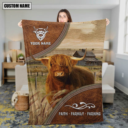 Personalized Name Highland Faith Family Farming Blanket, Farm Blanket, Farm Animal Blanket