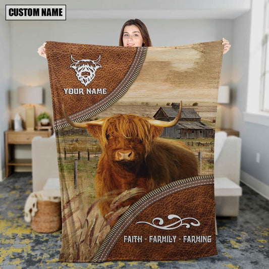 Personalized Name Highland Faith Family Farming Blanket, Farm Blanket, Farm Animal Blanket