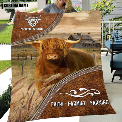 Personalized Name Highland Faith Family Farming Blanket, Farm Blanket, Farm Animal Blanket