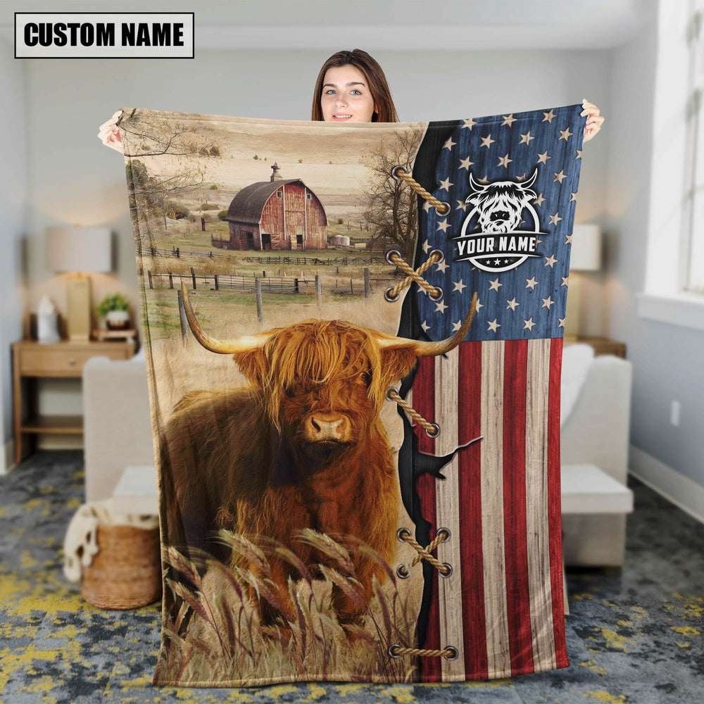 Personalized Name Highland Flag Vintage Blanket, Farm Blanket, Farm Animal Blanket