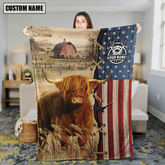 Personalized Name Highland Flag Vintage Blanket, Farm Blanket, Farm Animal Blanket