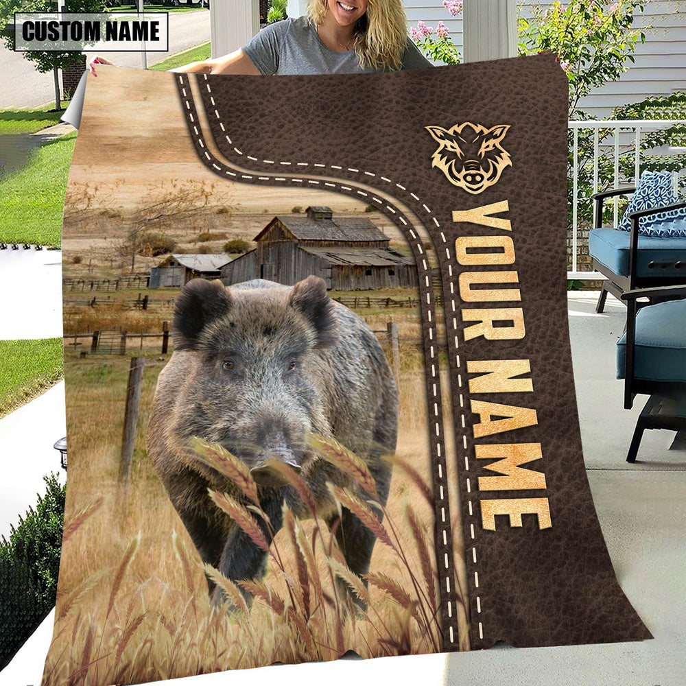 Personalized Name Hogs Leather Pattern Blanket, Farm Blanket, Farm Animal Blanket