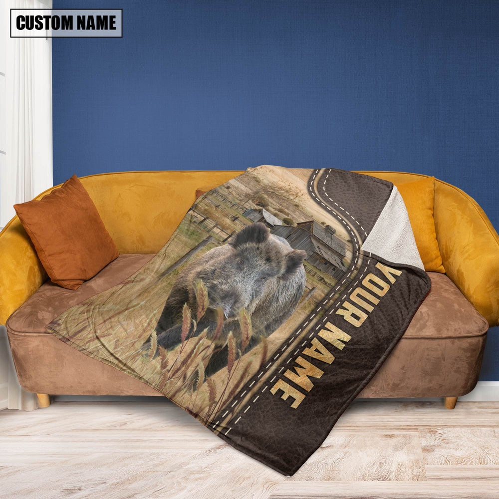 Personalized Name Hogs Leather Pattern Blanket, Farm Blanket, Farm Animal Blanket