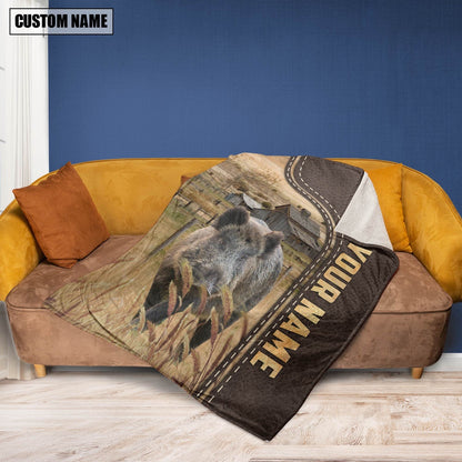 Personalized Name Hogs Leather Pattern Blanket, Farm Blanket, Farm Animal Blanket