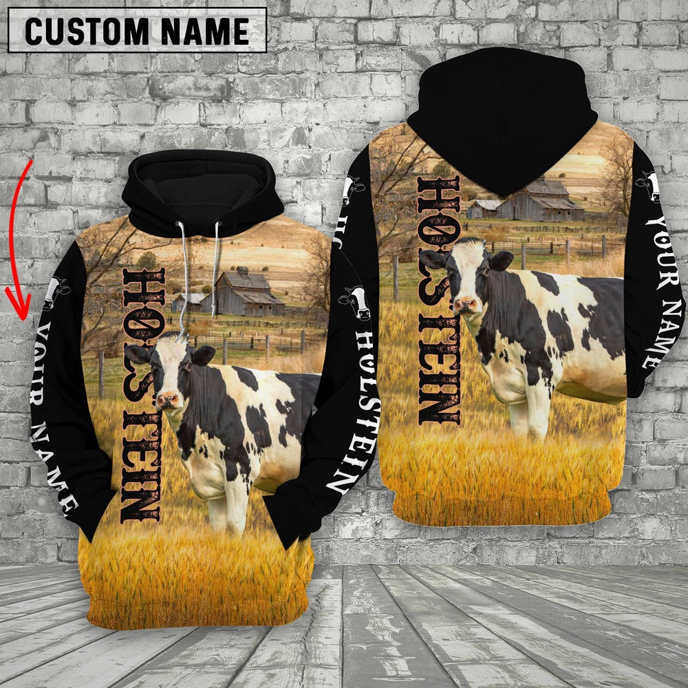 Personalized Name Holstein Cattle On The Farm All Over Printed 3D Hoodie, Farmer Hoodie, Custom Farm Shirts, Farmer T Shirt