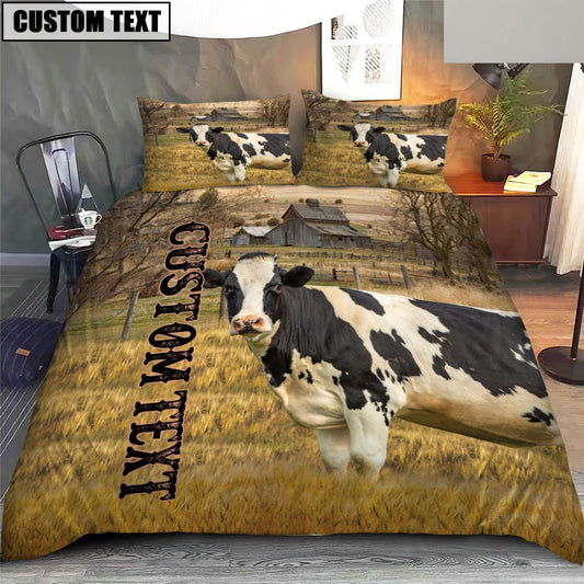 Personalized Name Holstein Cattle On The Farm Bedding Set, Farm Bedding Set, Farmhouse Bedding Set