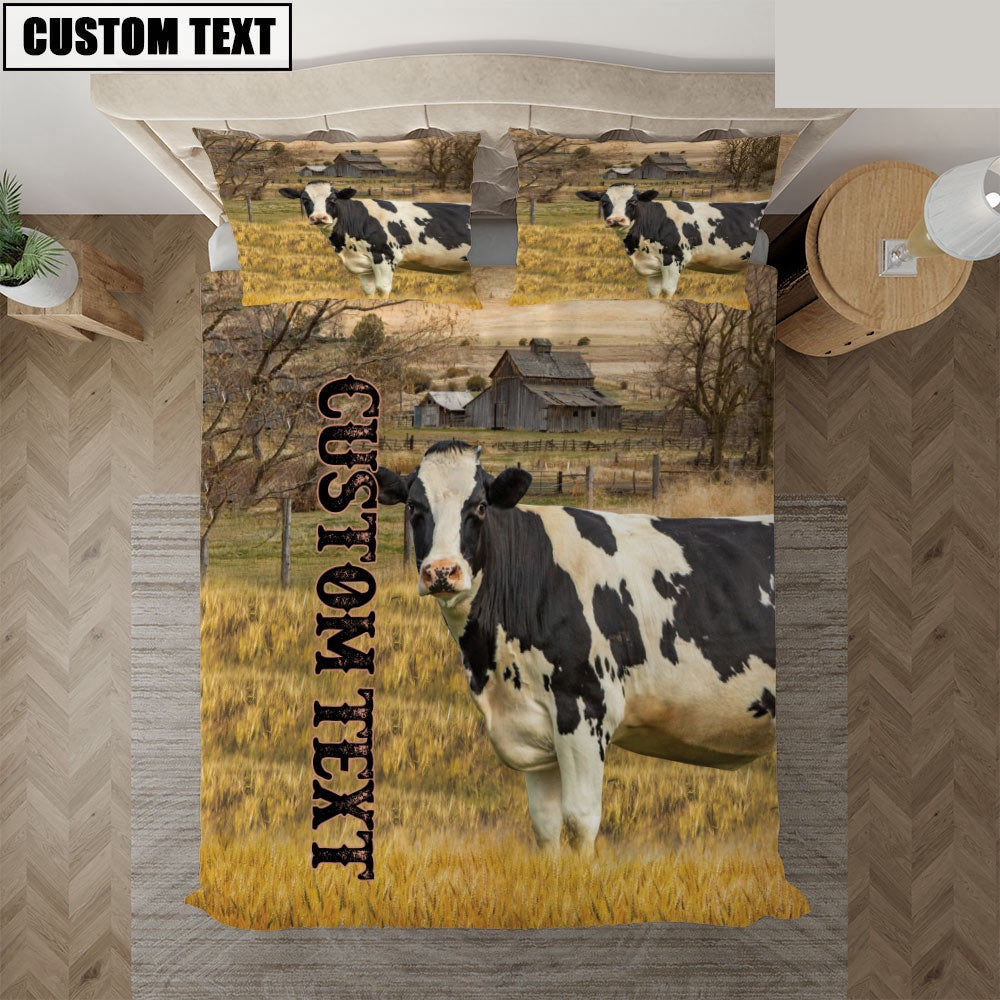 Personalized Name Holstein Cattle On The Farm Bedding Set, Farm Bedding Set, Farmhouse Bedding Set