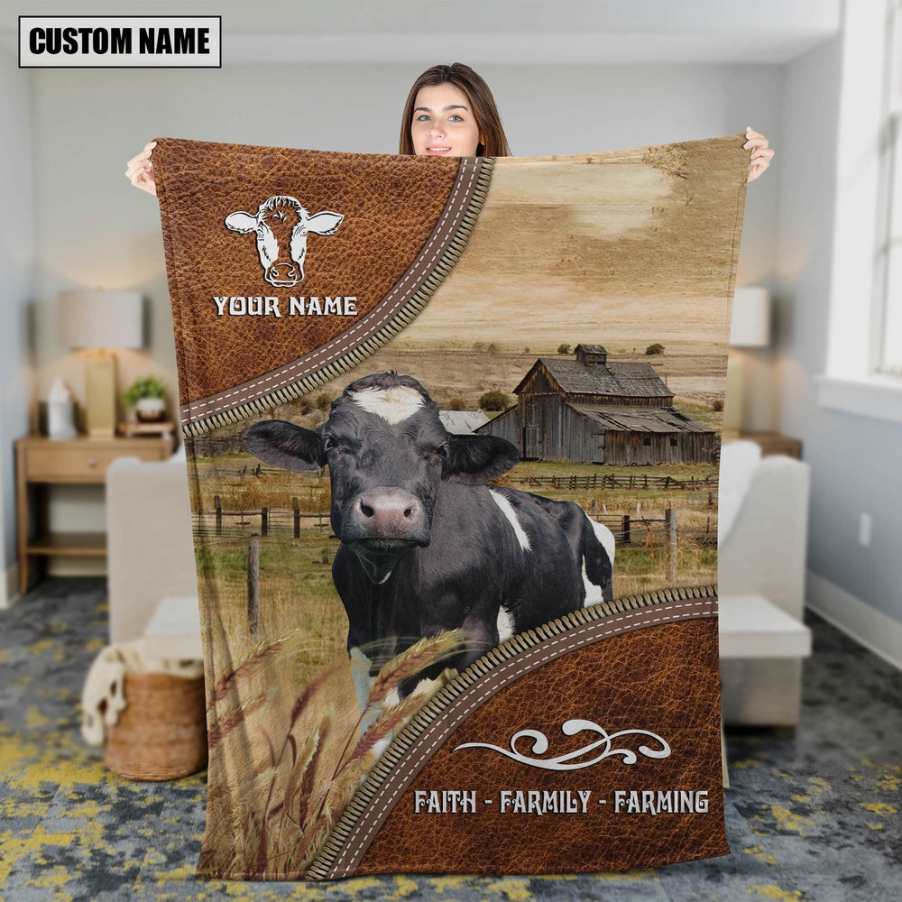 Personalized Name Holstein Faith Family Farming Blanket, Farm Blanket, Farm Animal Blanket