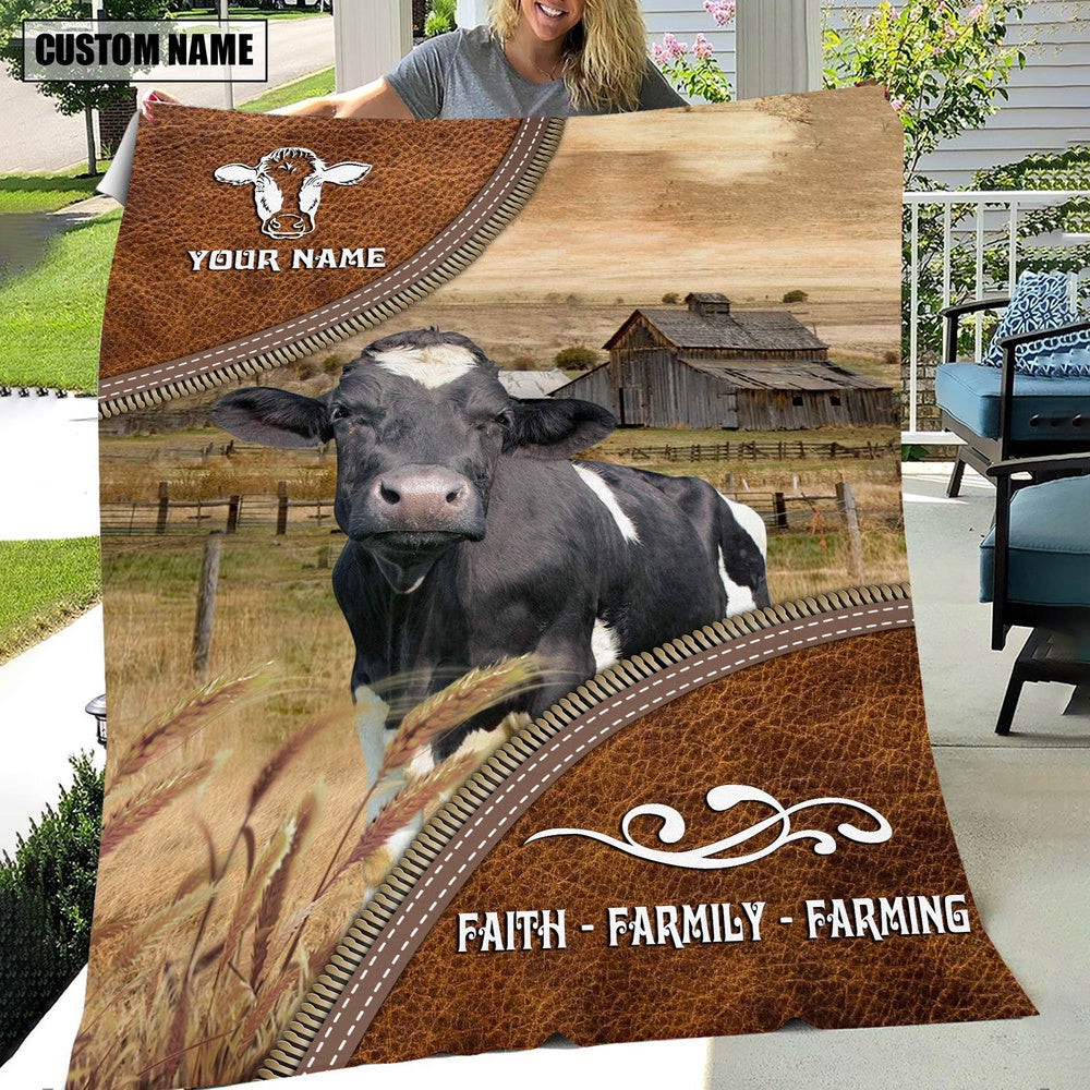 Personalized Name Holstein Faith Family Farming Blanket, Farm Blanket, Farm Animal Blanket