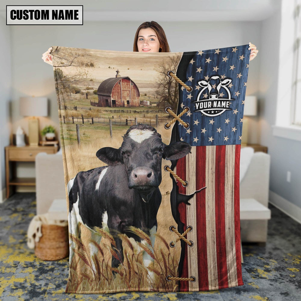 Personalized Name Holstein Flag Vintage Blanket, Farm Blanket, Farm Animal Blanket