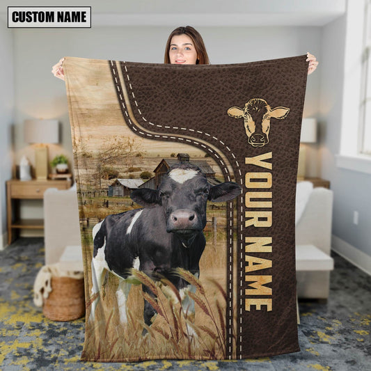 Personalized Name Holstein Leather Pattern Blanket, Farm Blanket, Farm Animal Blanket