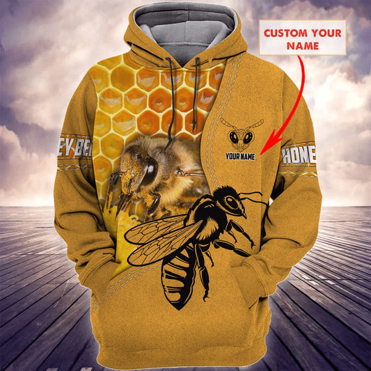 Personalized Name Honey Bee 3D Printed Hoodie, Farmer Hoodie, Custom Farm Shirts, Farmer T Shirt