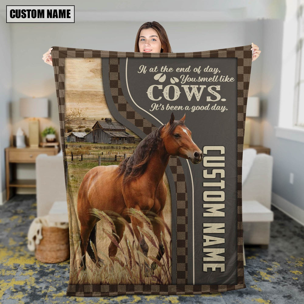 Personalized Name Horse A Good Day Blanket, Farm Blanket, Farm Animal Blanket