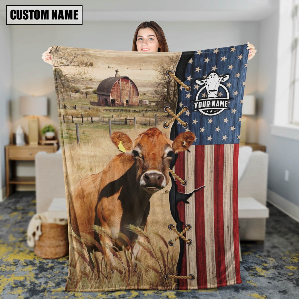 Personalized Name Jersey Flag Vintage Blanket, Farm Blanket, Farm Animal Blanket