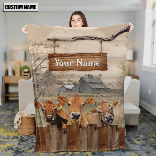 Personalized Name Jersey Wooden Pattern Blanket, Farm Blanket, Farm Animal Blanket