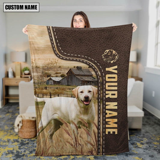 Personalized Name Labrador Retriever Leather Pattern Blanket, Farm Blanket, Farm Animal Blanket