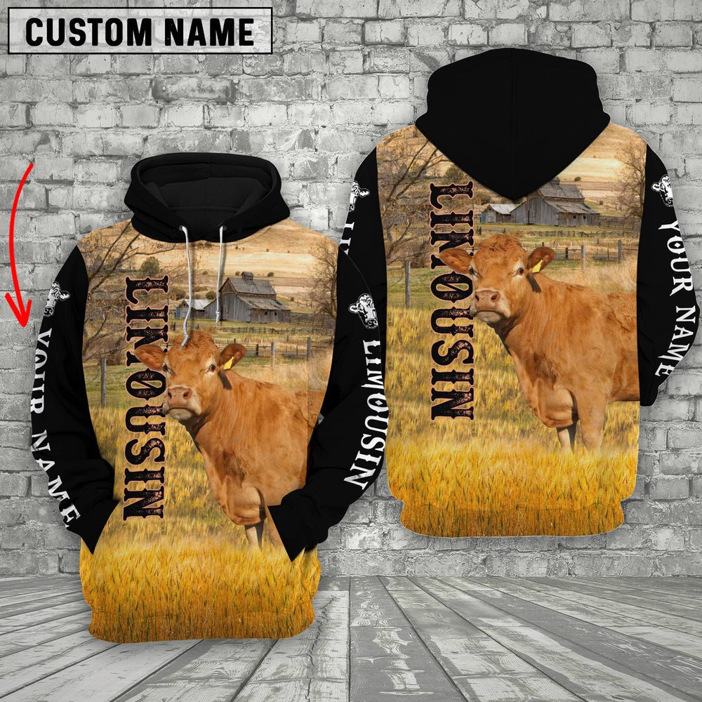Personalized Name Limousin Cattle On The Farm All Over Printed 3D Hoodie, Farmer Hoodie, Custom Farm Shirts, Farmer T Shirt