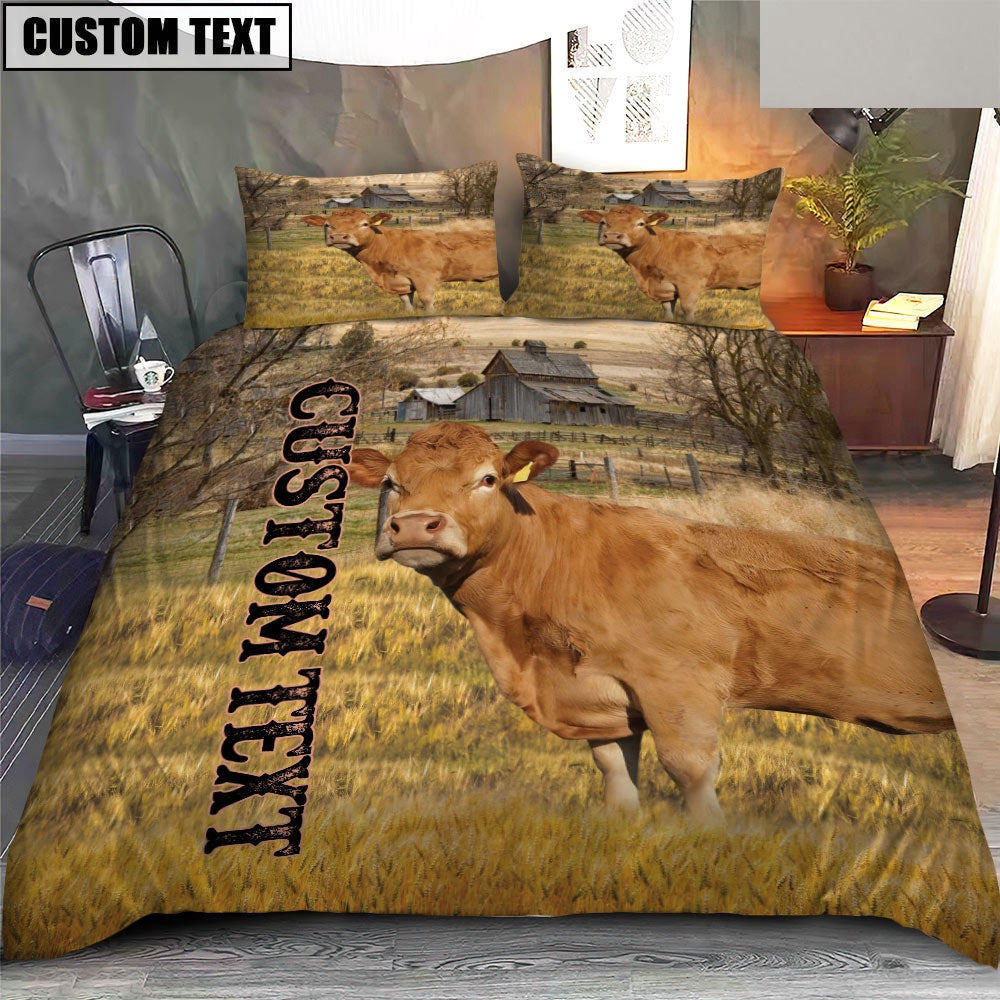 Personalized Name Limousin Cattle On The Farm Bedding Set, Farm Bedding Set, Farmhouse Bedding Set