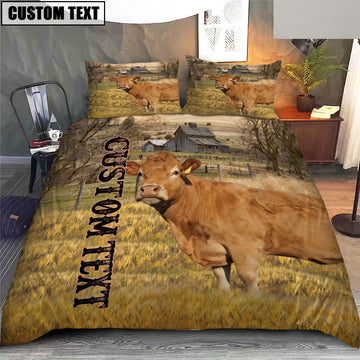 Personalized Name Limousin Cattle On The Farm Bedding Set, Farm Bedding Set, Farmhouse Bedding Set