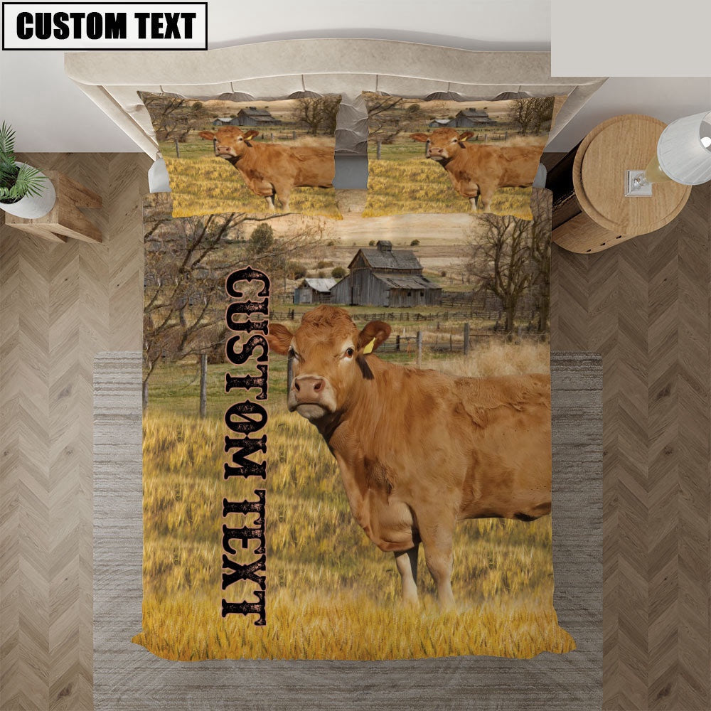 Personalized Name Limousin Cattle On The Farm Bedding Set, Farm Bedding Set, Farmhouse Bedding Set
