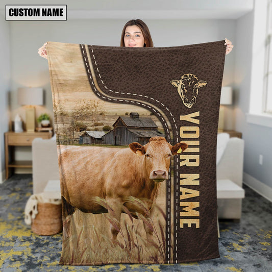 Personalized Name Limousin Leather Pattern Blanket, Farm Blanket, Farm Animal Blanket