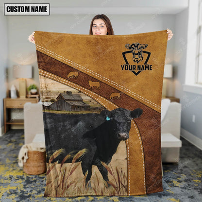 Personalized Name Lowline Angus Brownie Background Blanket, Farm Blanket, Farm Animal Blanket