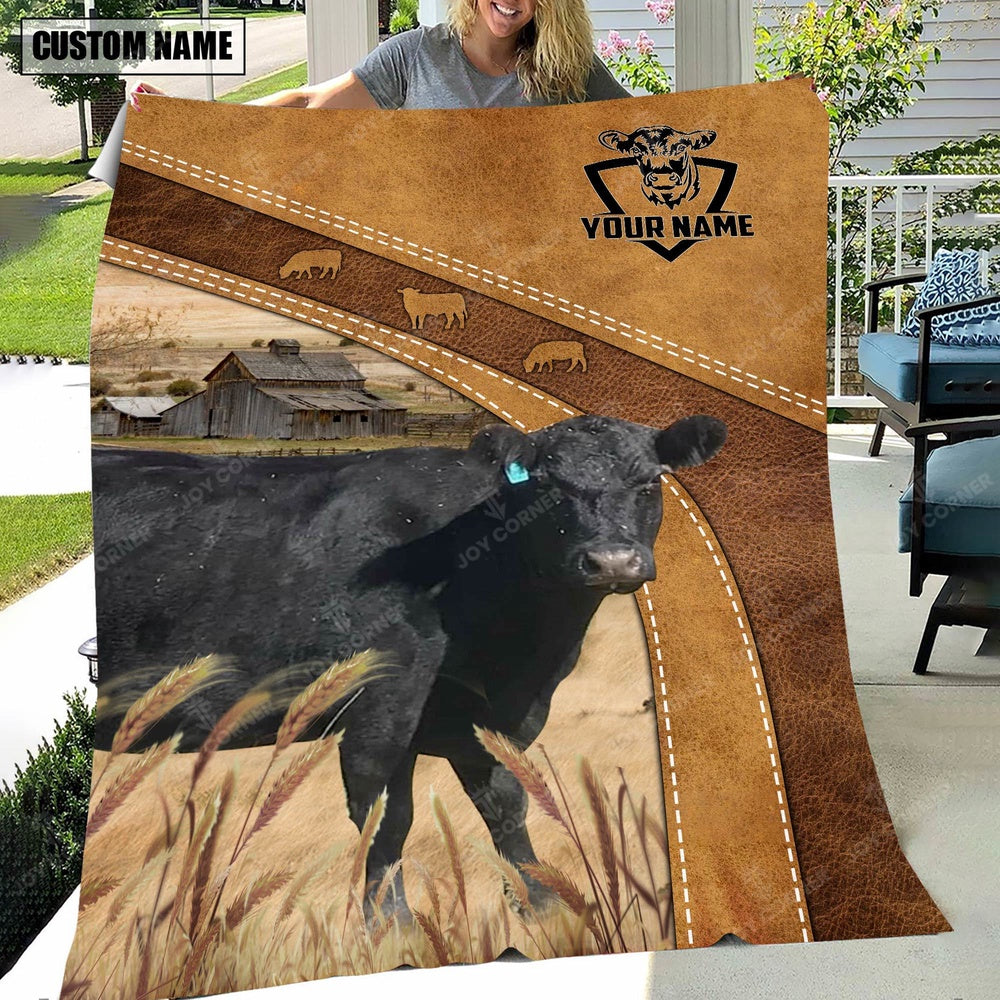 Personalized Name Lowline Angus Brownie Background Blanket, Farm Blanket, Farm Animal Blanket